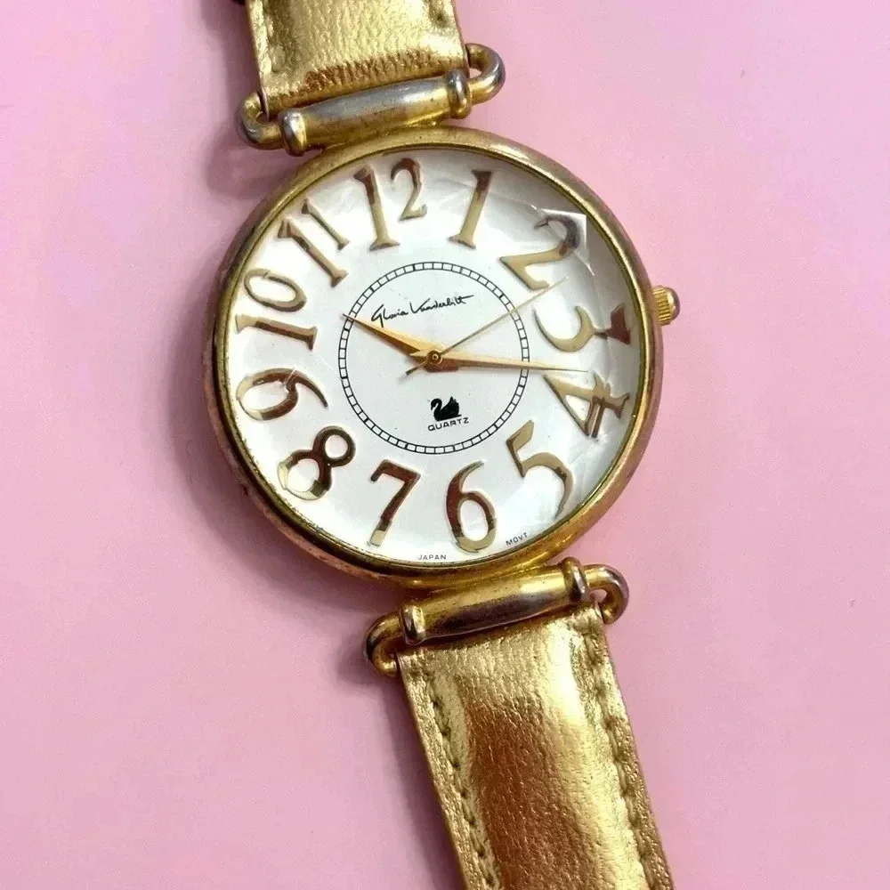 Vintage Gloria Vanderbilt Gold Leather Watch